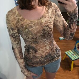 Y2K daytrip long sleeve sheer top floral design. Size M